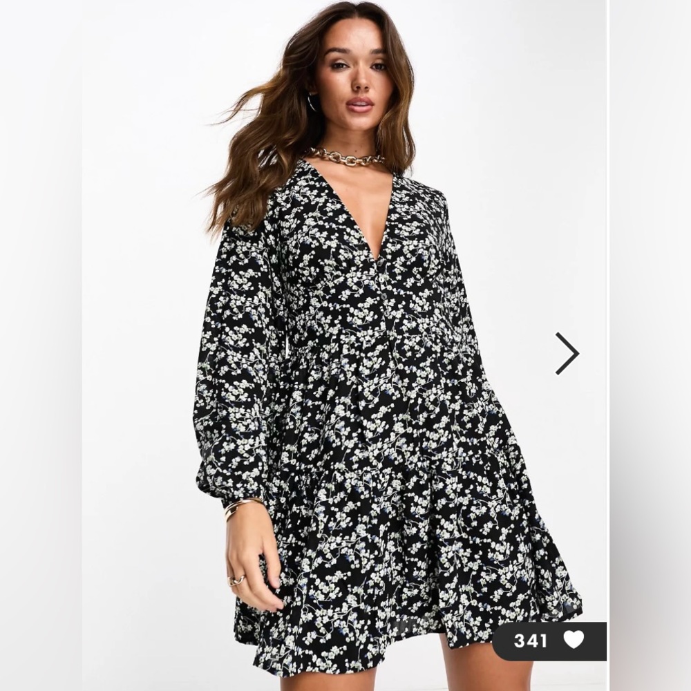 NWT Vila Vielia Black Ditsy Floral Ruffle Button Dress EU40 - Med